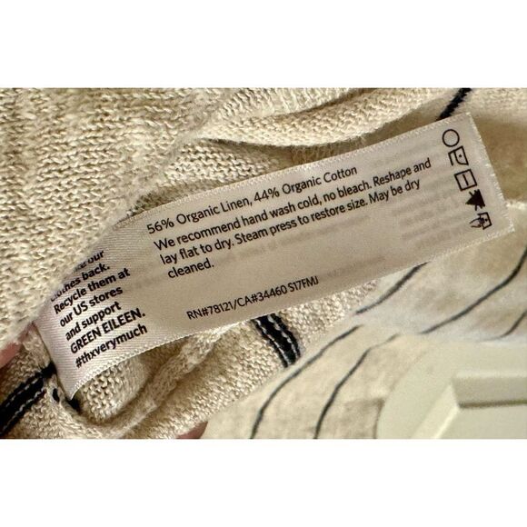 Eileen Fisher Organic Linen Blend Jersey Stripe Hi-Lo Lightweight Top Small - Picture 7 of 11